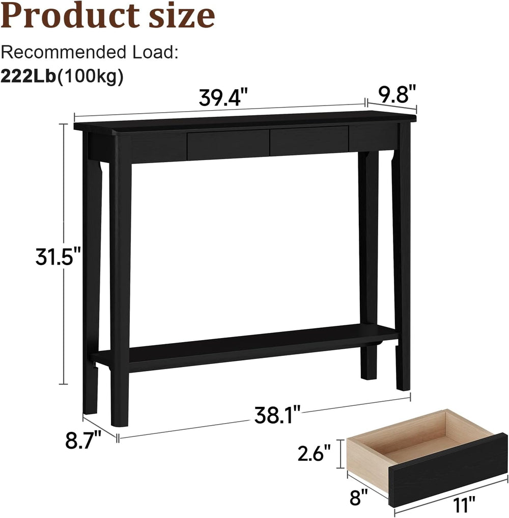 AQIMUELE Wood Console Table with Drawers, Mid Century Modern Console Table Bl...