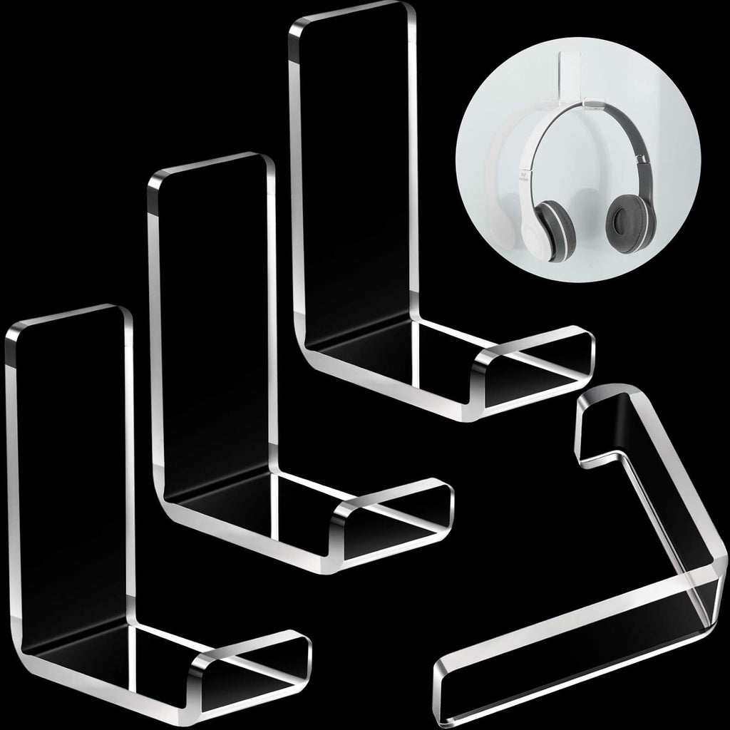 Weewooday 4 Pieces Headphone Hanger Holder Desk Adhesive Headphone Hook Wall Mount Headset Stand Acrylic Holder with Glues for General Purpose Game Earphone(Clear)