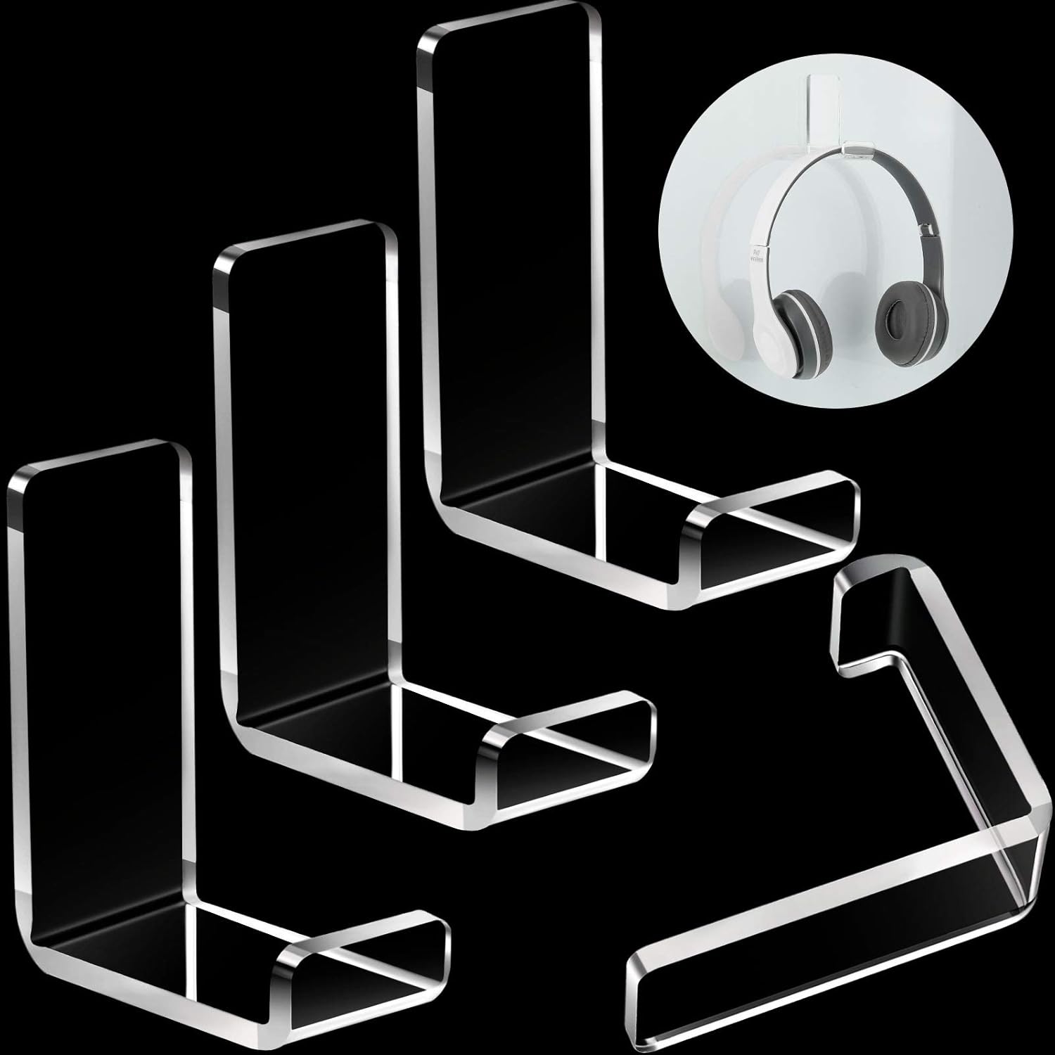 Weewooday 4 Pieces Headphone Hanger Holder Desk Adhesive Headphone Hook Wall Mount Headset Stand Acrylic Holder with Glues for General Purpose Game Earphone(Clear)