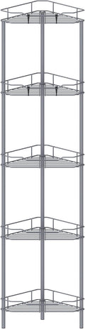 5 Tier Floor Standing Corner Shower Caddy Organizer Shelf with Hooks, Bathroom Shelves Stand Rack, Dark Gray