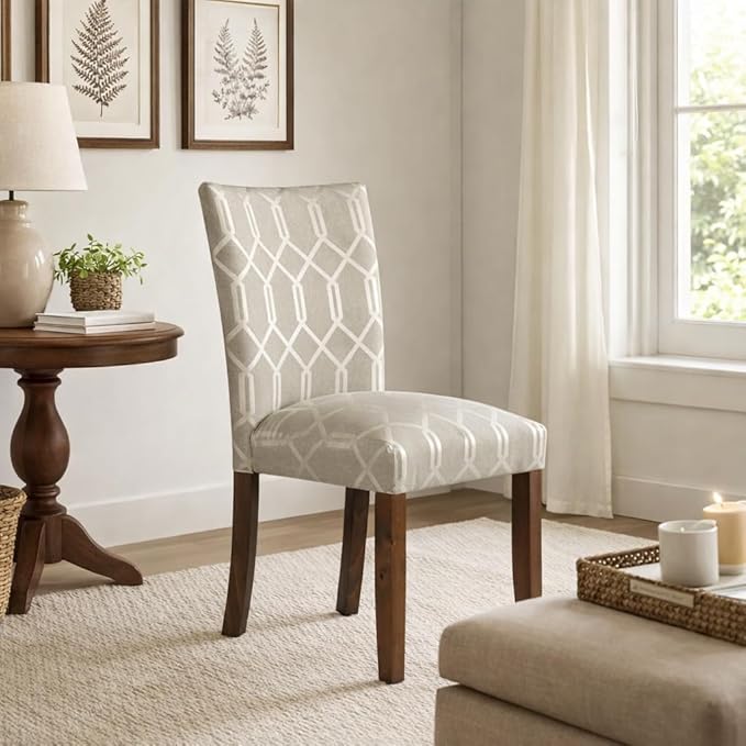 HomePop Classic Parsons Dining Chair - Pewter Gray Cream Lattice (Set of 2)