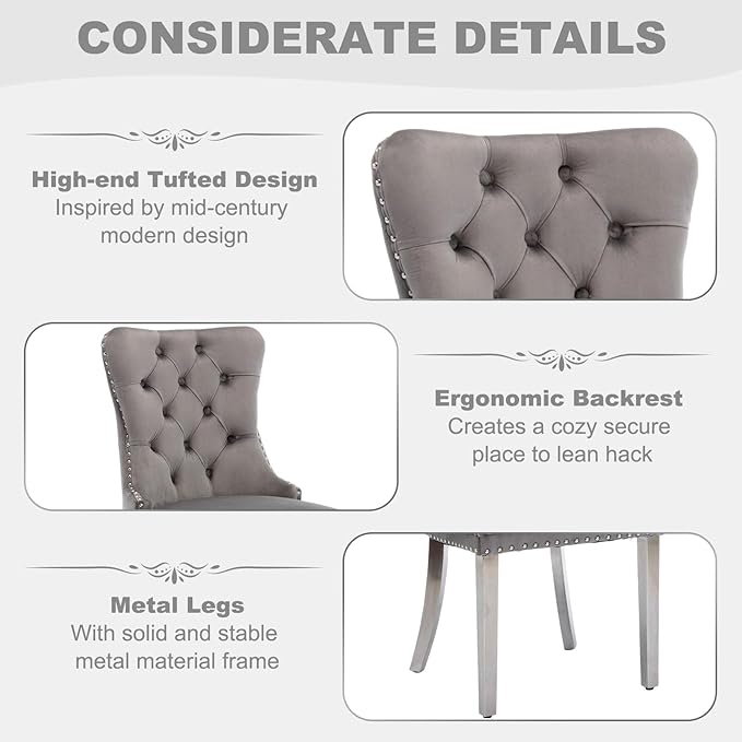 51 Inch Glass Dining Table Set for 4, Rectangular Glass Kitchen Table with 4 Upholstered Velvet Accent Chairs, 5 Piece Modern Dining Room Set, for Home, Apartment, Small Spaces - Grey Silver