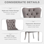 51 Inch Glass Dining Table Set for 4, Rectangular Glass Kitchen Table with 4 Upholstered Velvet Accent Chairs, 5 Piece Modern Dining Room Set, for Home, Apartment, Small Spaces - Grey Silver