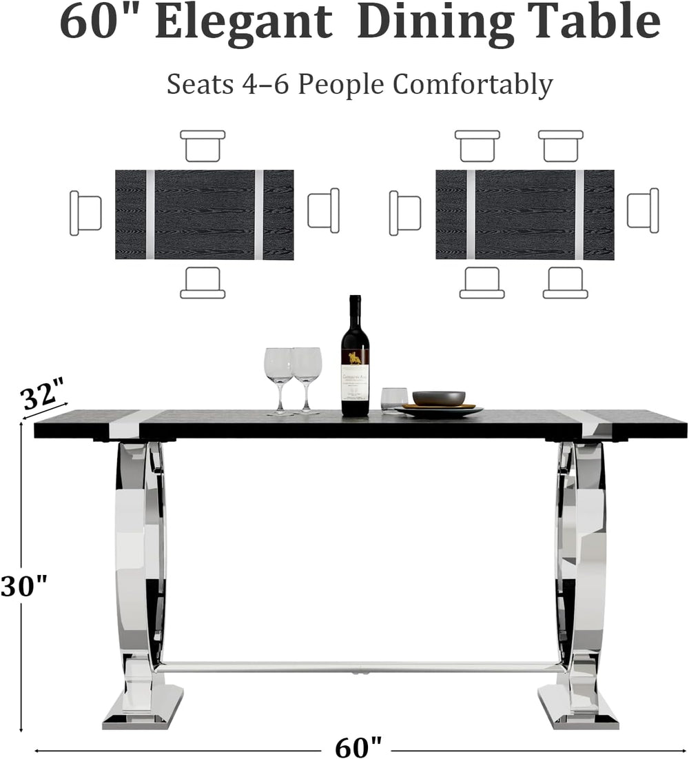 Asday Black Wood Dining Table for 4-6, 60 Inch Modern Luxury Kitchen Table wi...