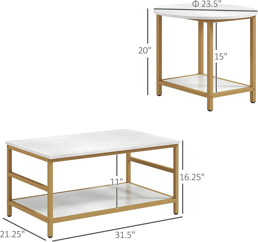 Brilluxa Coffee Table Set, 2-Piece Cocktail Table and Living Room Table Set w...