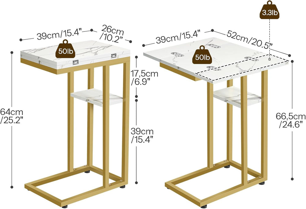 HOOBRO Foldable End Table, Gold C Shaped Side Table with Shelf, Small Snack T...