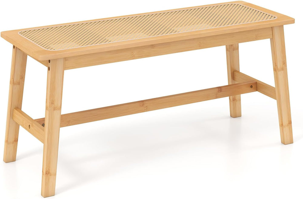 Giantex 39.5" Bamboo Dining Bench with Handwoven Rattan Seat, 600lbs Cap...