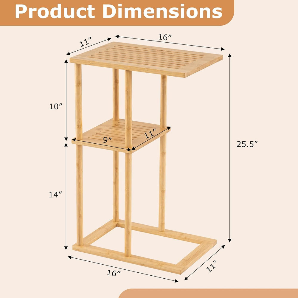 Giantex Bamboo Side Table Set of 2, 3-Tier Narrow End Table with Storage Shel...