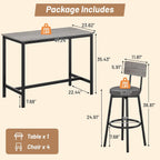 Zevemomo Dining Table Set for 4, 5-Piece Bar Table Set, Kitchen Table and Chairs, Counter Height High Top Table with 4 PU Upholstered Stools, Space-Saving Pub Table Sets for Small Space, Gray