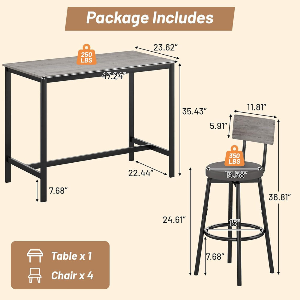 Zevemomo Dining Table Set for 4, 5-Piece Bar Table Set, Kitchen Table and Cha...