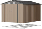 Patiowell 8x10 FT Outdoor Storage Shed with Floor Frame, Large Garden Tool Metal Shed with Sloping Roof and Double Lockable Door, Outdoor Shed for Backyard Garden Patio Lawn,Brown