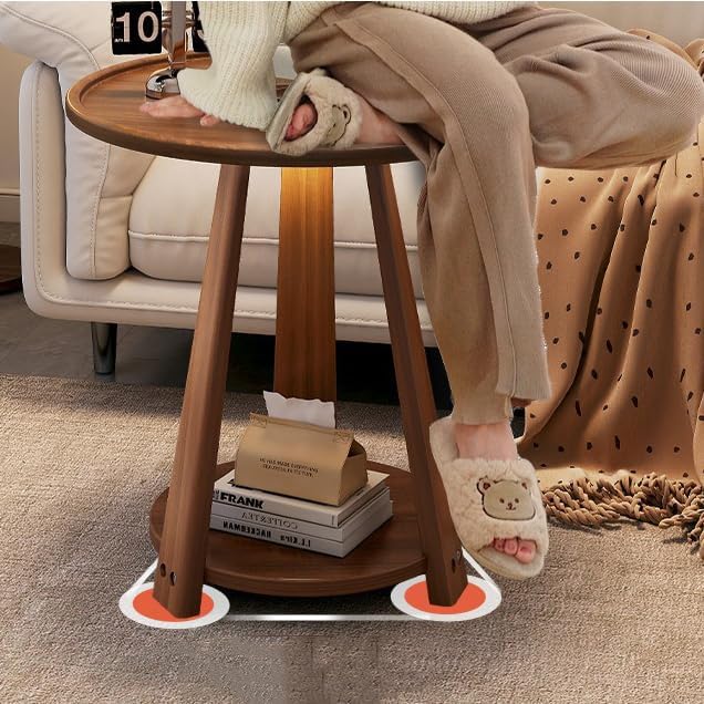 ZYFAB Round Storage End Table 2-Tier Small Wood Side Table Open Shelves Night...