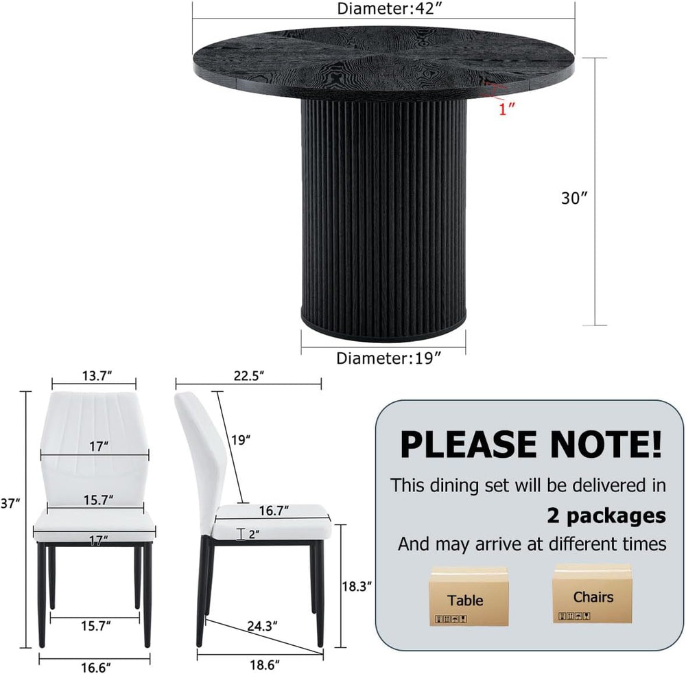 Round Dining Table Set for 4, Black Kitchen Table Set for 4 with 42''...