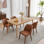 GarveeHome Leather Dining Chairs Set of 4 Upholstered PU Dining Chair with Wood Legs, Wing Backrest, Wooden Kitchen Chairs with Thick Cushions, Leveling Feet for Dining Room, Living Room, Brown