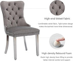 Velvet Dining Chairs Set of 6, Upholstered Dining Room Chairs with Back Ring Pull Trim and Sliver Stainless Steel Legs,Modern Kitchen Chairs Perfect for Dining Room,Kitchen(Grey)