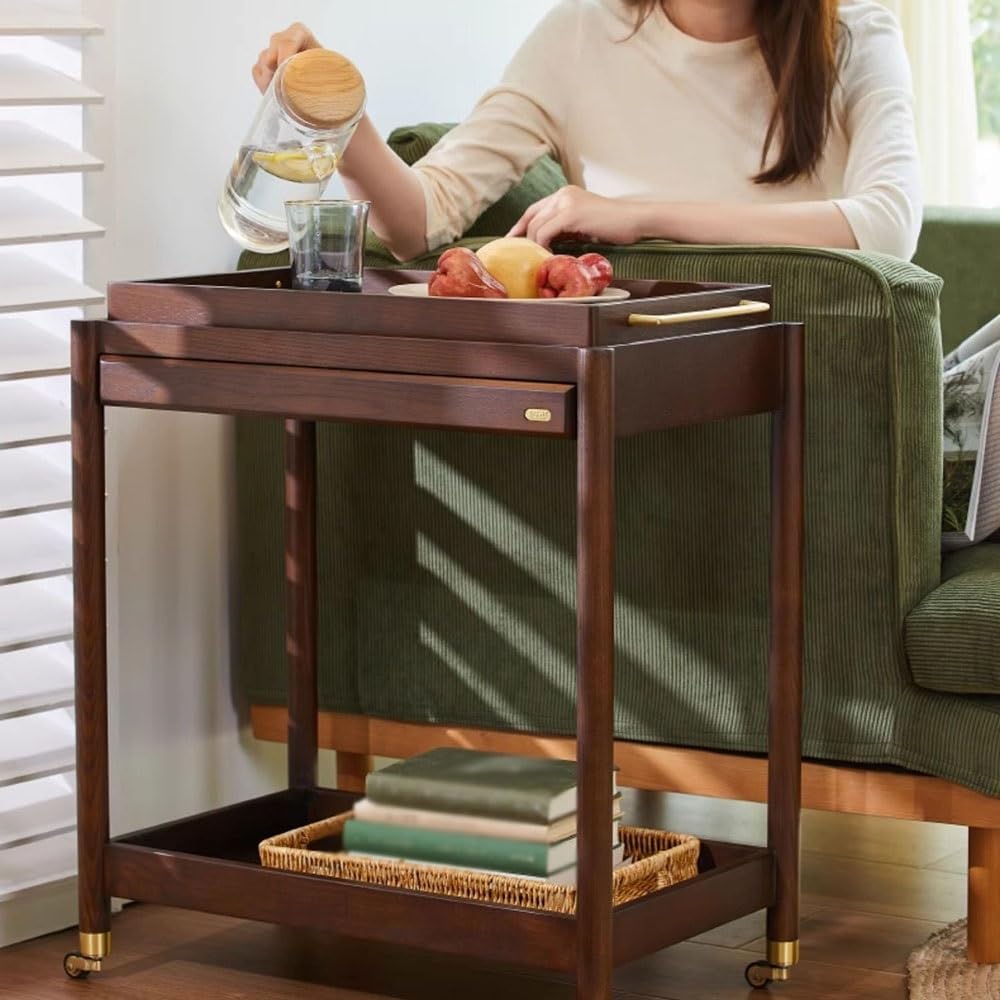 Minimalist Side Table Retro Country Style Small Trolley Movable Sofa Side Tab...