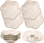 9 Pcs Ceramic Jewelry Dishes, Lotus Leaf Ring Trays, Gold Trim Trinket Tray | White glazed ceramic resists wear; 4.3x4.3x1.2 in; sloped edges prevent spills; for rings, keys & nightstand decor