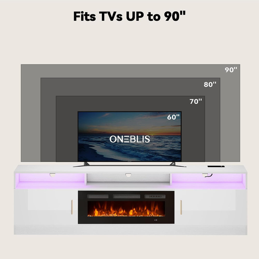 80" Fireplace TV Stand with Power Outlet, Electric Fireplace Entertainme...