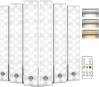 EZVALO 6-Pack Under Cabinet Lighting, 2000mAh Rechargeable Wireless Motion Sensor Lights, 62LEDs, 3 Color Temps, Dimmable, Timer, Magnetic, with Remote Control for Kitchen, Closet, Stair