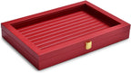 Oirlv Luxury Leather Rings Earrings Organizer Tray with Clear Lid Jewelry Display Box with Acrylic Lid Stackable Jewelry Box Drawer Inserts