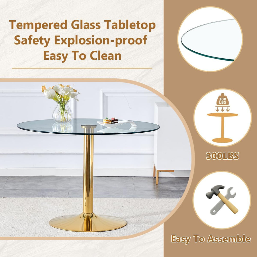 42'' Round Dining Table Set for 4, Glass Kitchen Table Chairs Set of ...