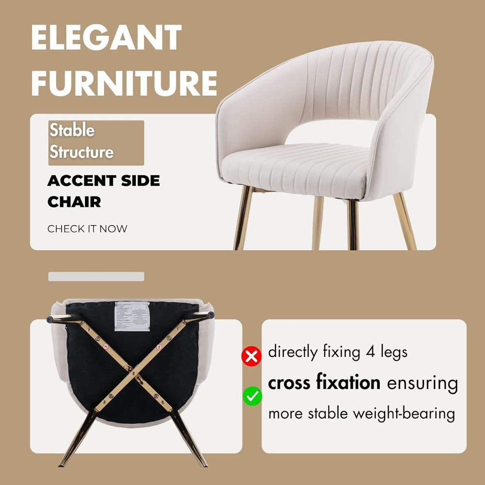 Hyfirm Set of 4 Cream Leather Dining Chairs, Modern Upholstered Kitchen Chair...