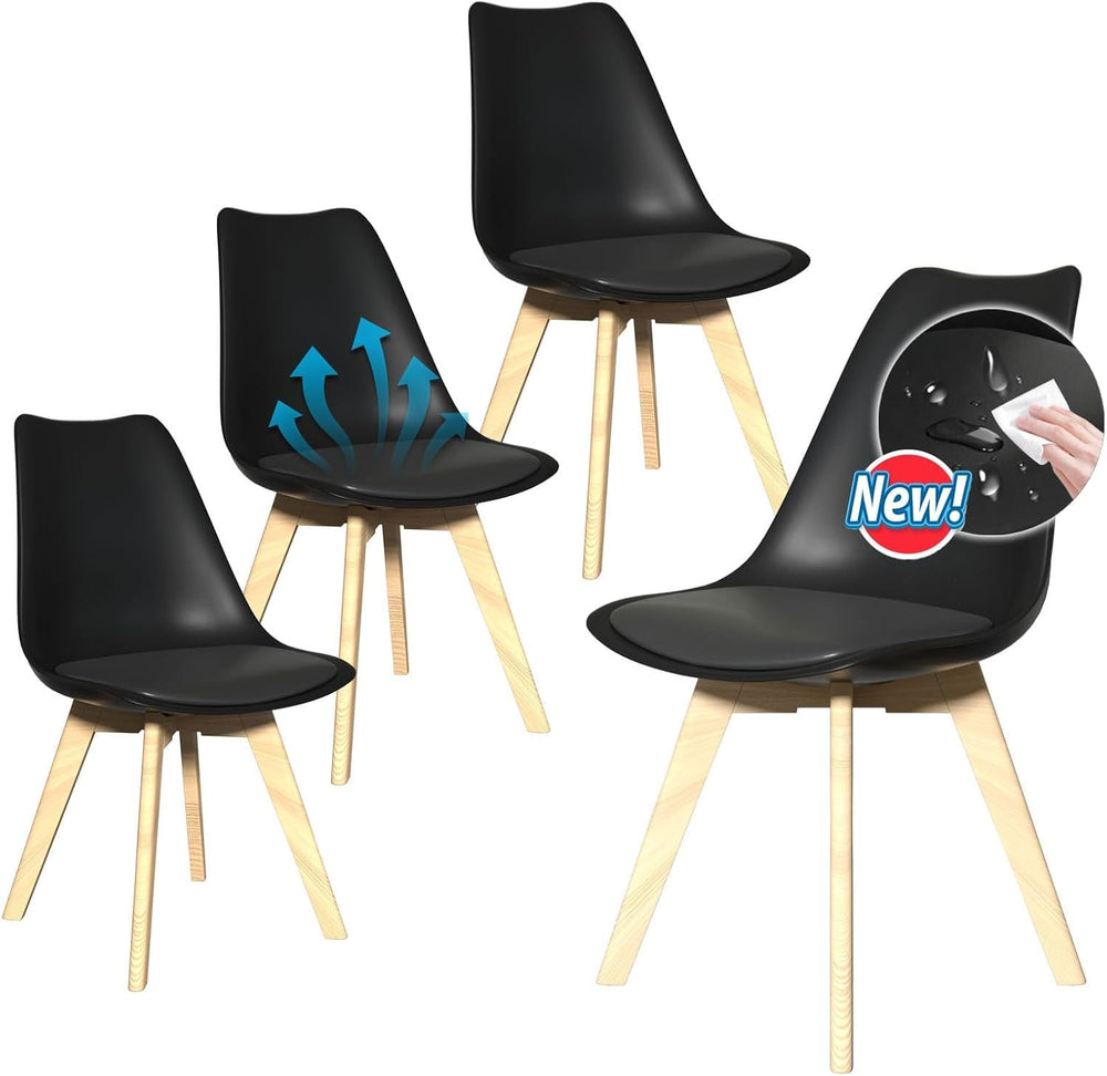 Dining Chairs Set of 4, Mid-Century Kitchen & Dining Room Chairs with Woo...
