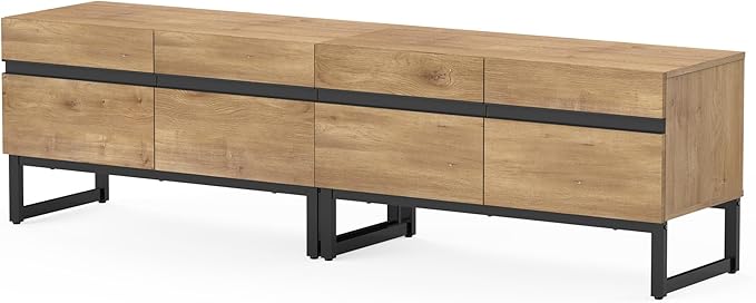 WAMPAT Modern TV Stand for TVs Up to 75 Inch, 2-in-1 Entertainment Center Media Console with Storage Cabinets, TV Console for Living Room, Oak