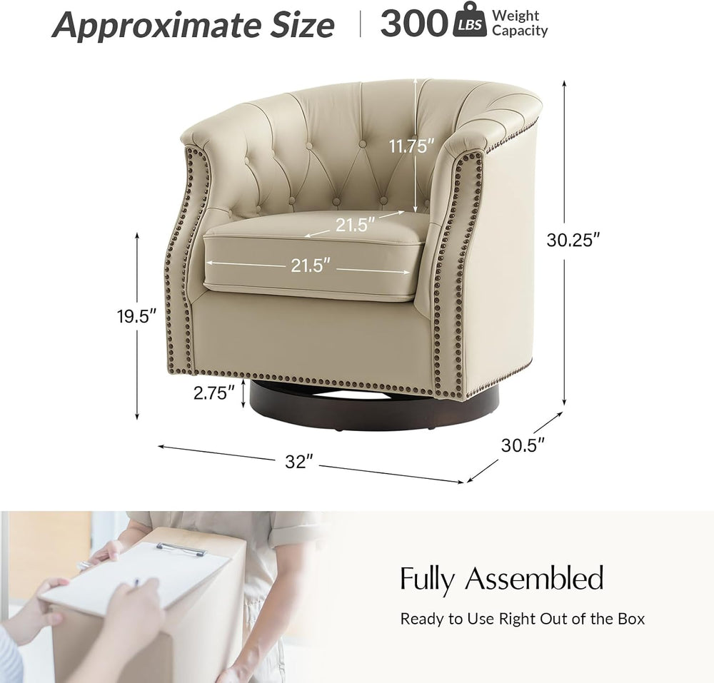 HULALA HOME Genuine Leather Swivel Rocker Chairs, Fully Assembled, Beige | Se...