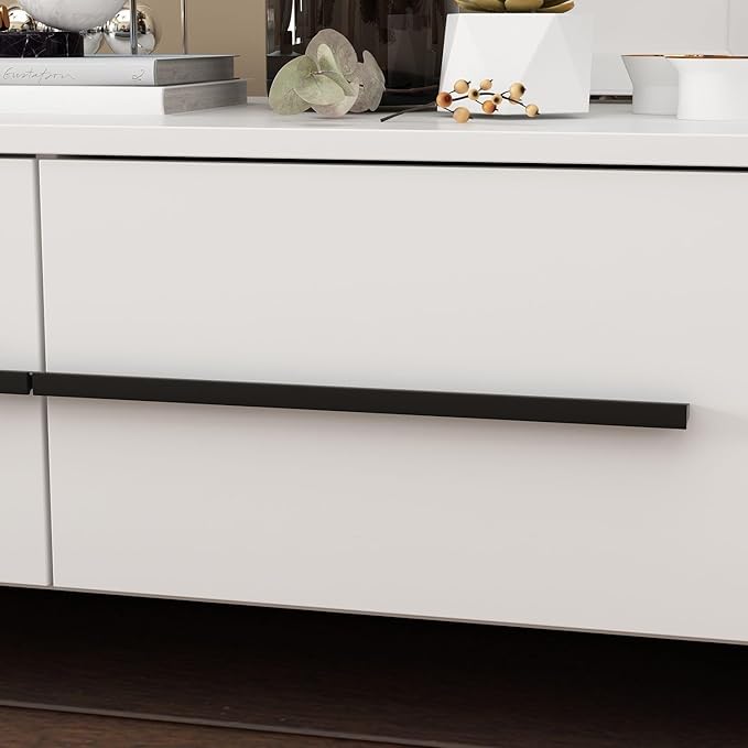 FAMAPY Modern TV Console Extendable Media Console, Adjustable Length, Contemporary Entertainment Center with Drawers and Legs, for Living Room White and Black (95”-133.9”W x 15.2”D x 13.1”H)