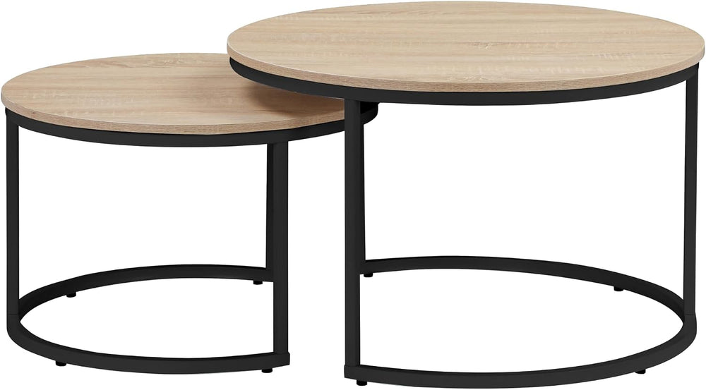 31.5 Inch Round Nesting Coffee Tables Set of 2, Oak‑Tone Stackable Side Table...