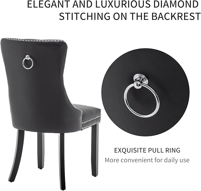 Leather Dining Chairs Set of 2, Upholstered Dining Room Chairs with Nailhead ...
