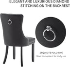 Leather Dining Chairs Set of 2, Upholstered Dining Room Chairs with Nailhead Trim, Sillas de Comedor Modernas 2, Wooden Kitchen Chairs for Dining Room, Living Room, Kitchen, Bedroom, Black