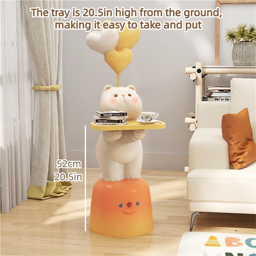 Adorable Cartoon Side Table with Tray, Resin Side Table with Balloons Decor a...