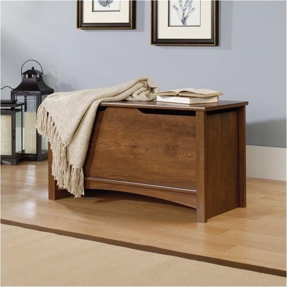 Pemberly Row Farmhouse Engineered Wood Storage Chest, Oiled Oak Finish, 35.25...