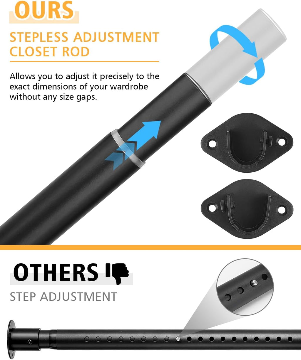 Closet Rod, 17 to 76 Inch Heavy Duty Adjustable Metal Clothing Rack for Hanging Clothes, Closet Poles for Wardrobes, Laundry, Durable Steel, Black