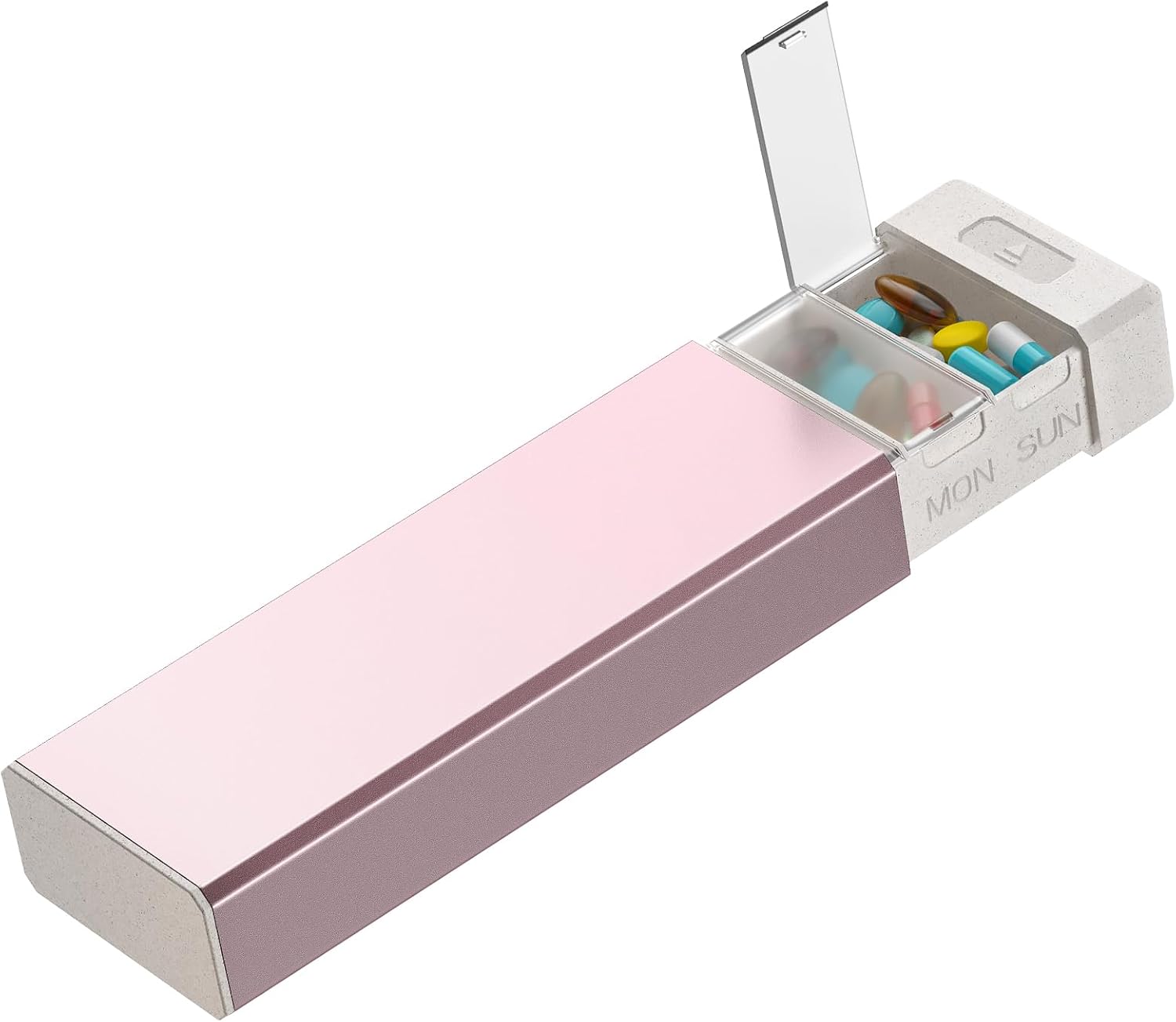HEIYING 7 Days Pill Organizer with Aluminum Shell for One Week Capacity, Portable Metal Pill Case to Hold Vitamin, Medicine, Supplements