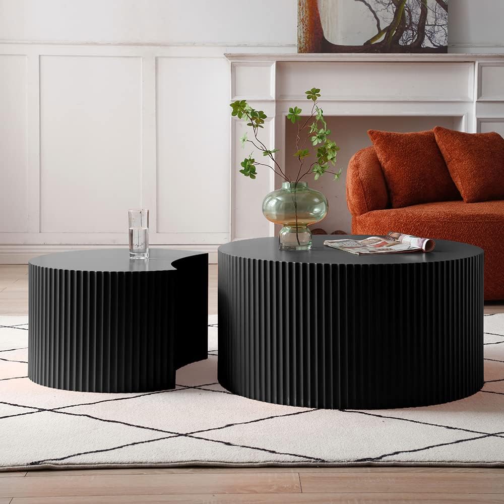 WILLIAMSPACE Nesting Coffee Table Set of 2, Round & Crescent Moon Wooden ...