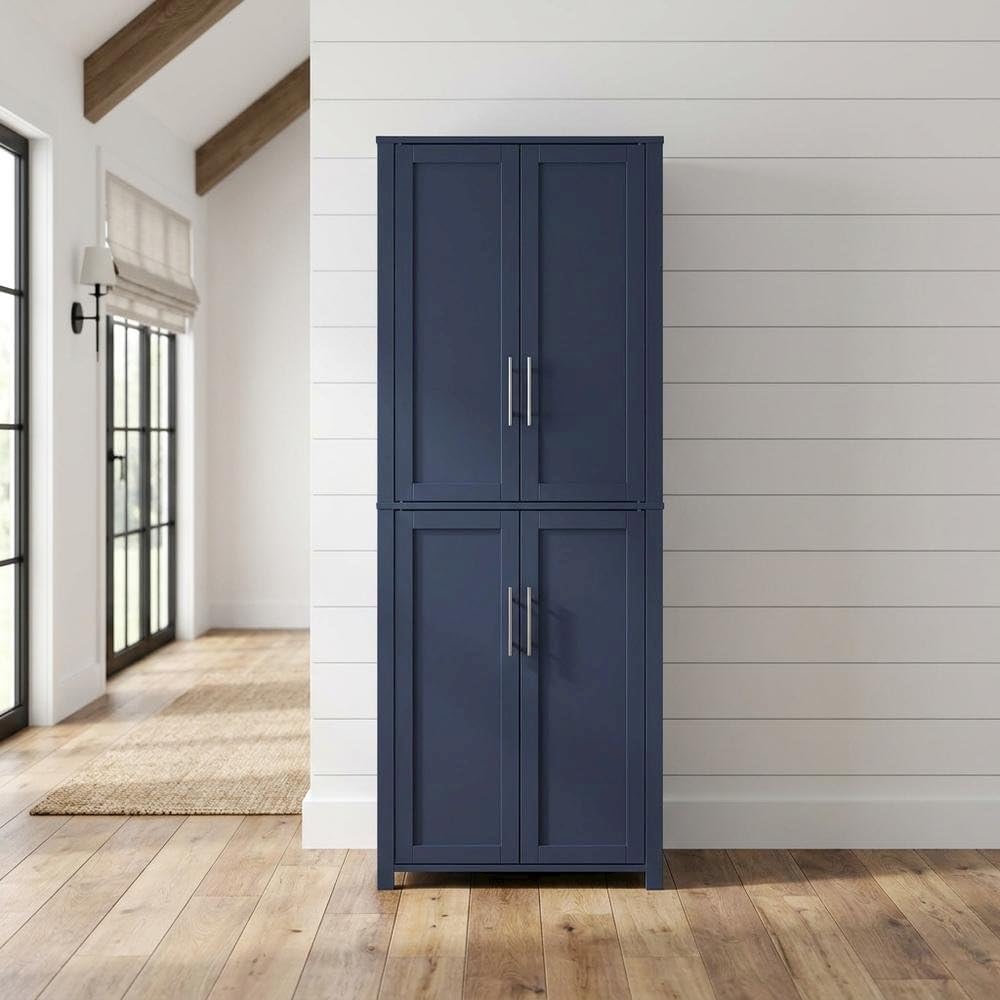 Furnifact Blue Tall Kitchen Storage Pantry, Food Organization, Anti-Tip Mecha...
