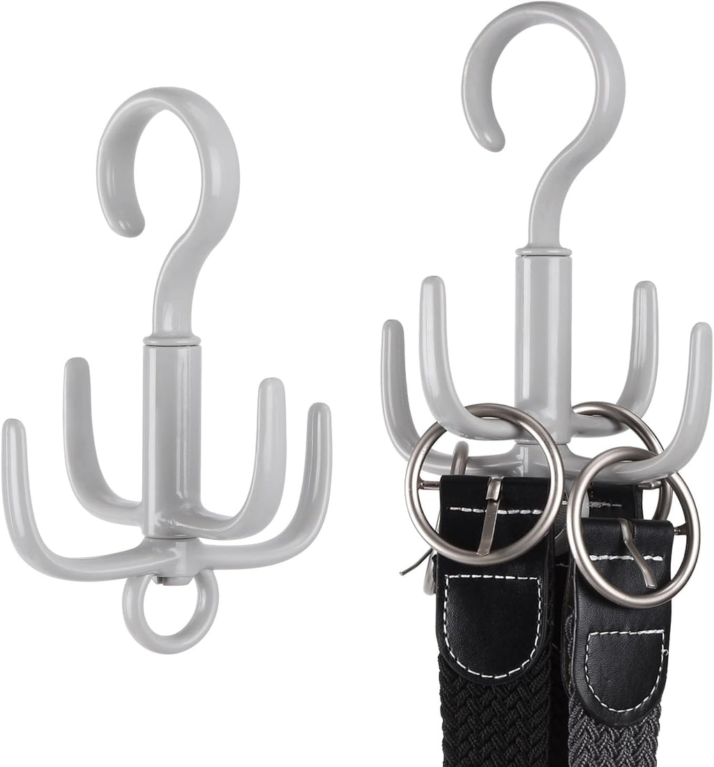 Space-Saving Tie Hanger, Small Space Storage and Organizer, 2 Piece Set, 360° Rotatable Portable Closet Organizers for Belt, Scarf, Bras, Tank top, Purses Etc(Gray)