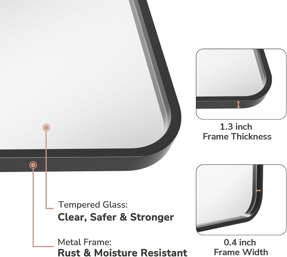 USHOWER 2-Pack Black Bathroom Mirrors Over Sink 22 x 30 Inch