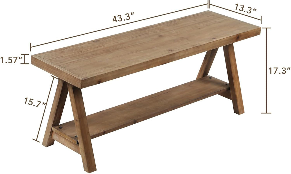 RowyPoey Solid Wood Bench, 43" Farmhouse Entryway Bench with Shoe Storag...