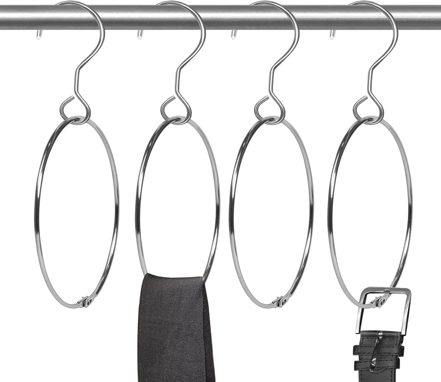 2 Pack Belt Organizer for Closet, Closet Hanger Organizer, Chrome Ring Hanger for Belts Ties Scarves and Accessory Storage