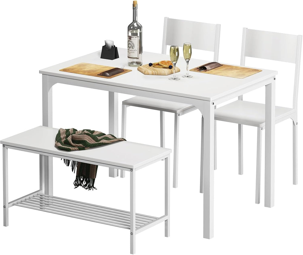 soges Kitchen Table Set for 4, Off White Nesting Table with Chairs & Bench
