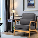 Armchair Upholstered Lounge Chair, Mid-Century Modern Accent Chair with Cushion, Lounge Chair Indoor Reading Chair with Wood Arms, Accent Chair for Living Room, Bedroom Office, Dark Gray