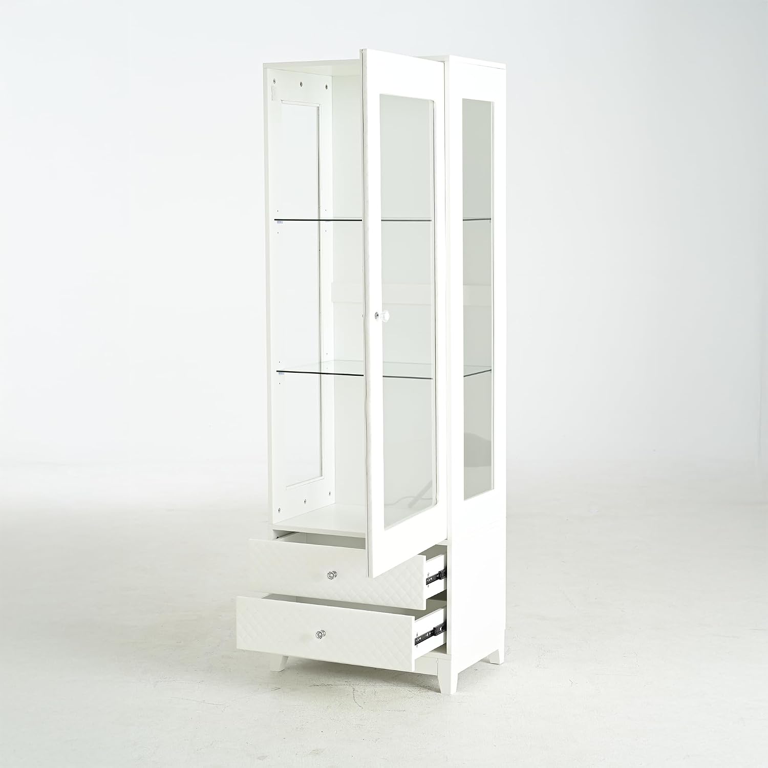 roomfitters 71'' Display Cabinet with Glass Door, Freestanding Pantry Storage Cabinet with Adjustable Shelves for Dining, White