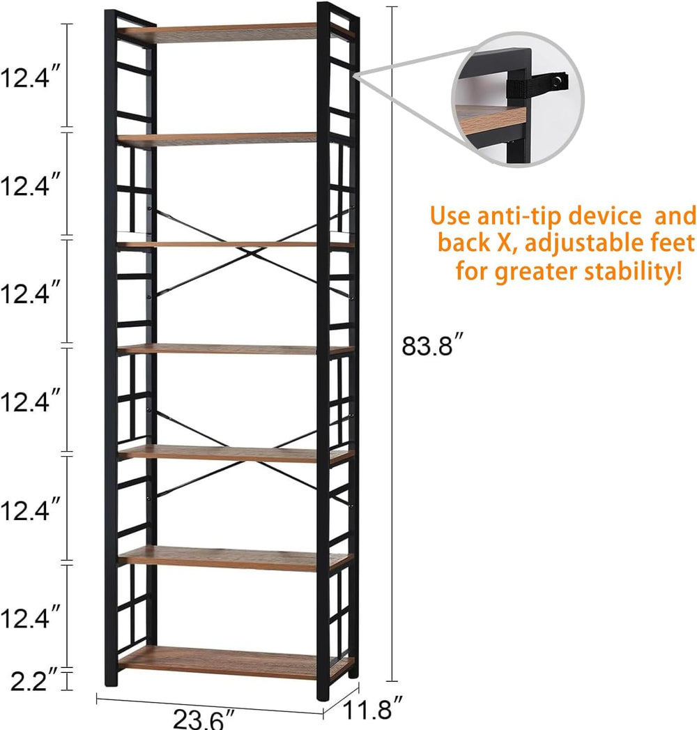 Hombazzar 7 Tier Bookshelf,84 inch Tall Bookshelf,Brown