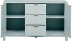 Sideboard with Wave Design - 3 Adjustable Shelves, 3 Drawers & Soft-Close Doors, Storage Console Table with Metal Handles, Suitable for Study, Hallway and Living Room, 3 Colors (Cyan + MDF)
