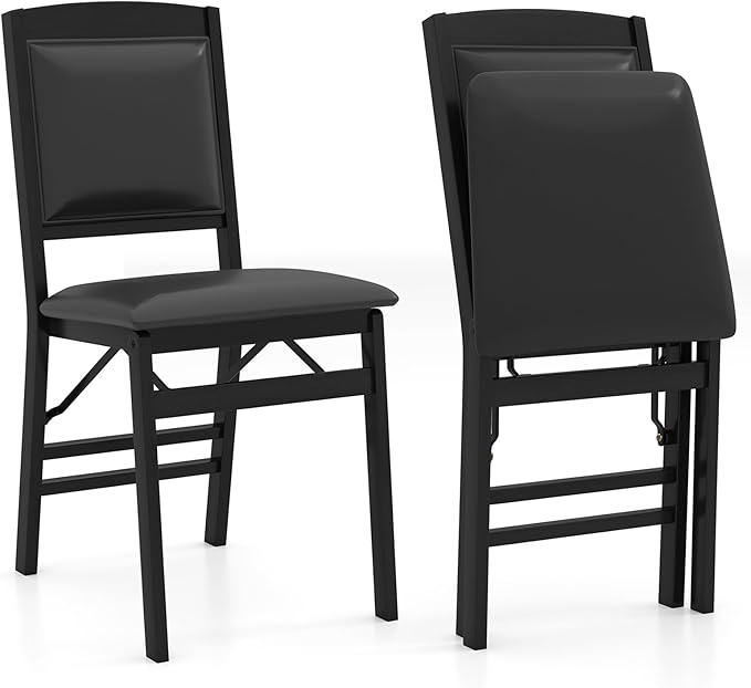 Giantex Folding Dining Chairs Set of 2, Black Wood Kitchen Chair w/Padded Seat, Solid Wood Frame, Max Load 400 Lbs, No Assembly, Easy to Store Foldable Wooden Dining Chairs for Apartment, Small Space