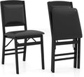 Giantex Folding Dining Chairs Set of 2, Black Wood Kitchen Chair w/Padded Seat, Solid Wood Frame, Max Load 400 Lbs, No Assembly, Easy to Store Foldable Wooden Dining Chairs for Apartment, Small Space